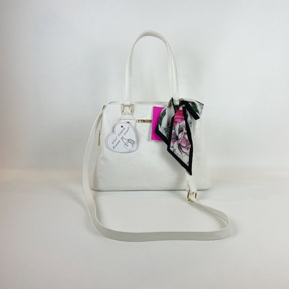 Betsey Johnson White Roses Satchel with Scarf - Picture 1 of 11